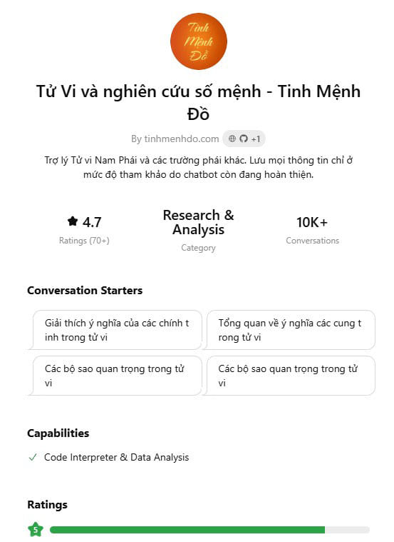 App Tinh Mệnh Đồ trên GPT